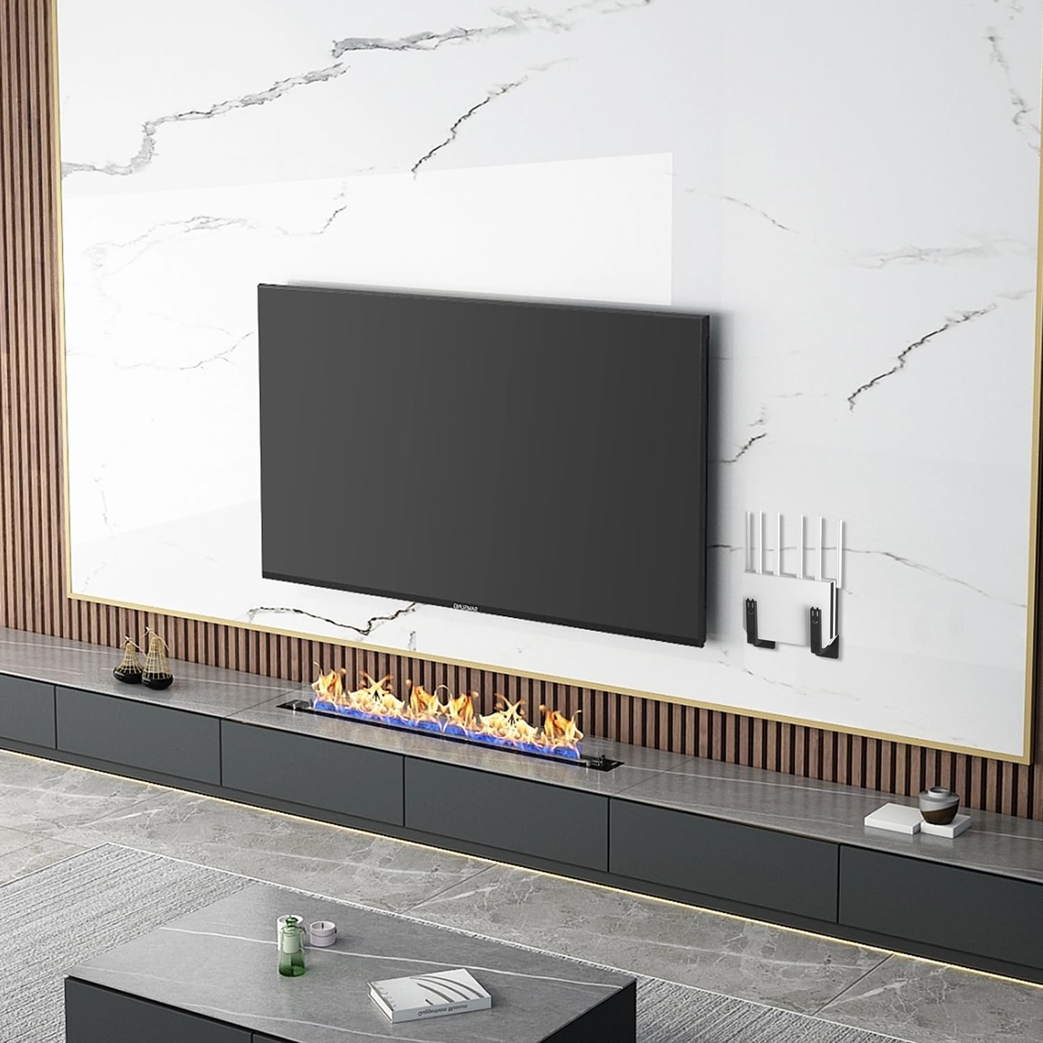 Image secondaire de Support Mural Adhésif pour Routeur - 4 Pièces Noir et Blanc