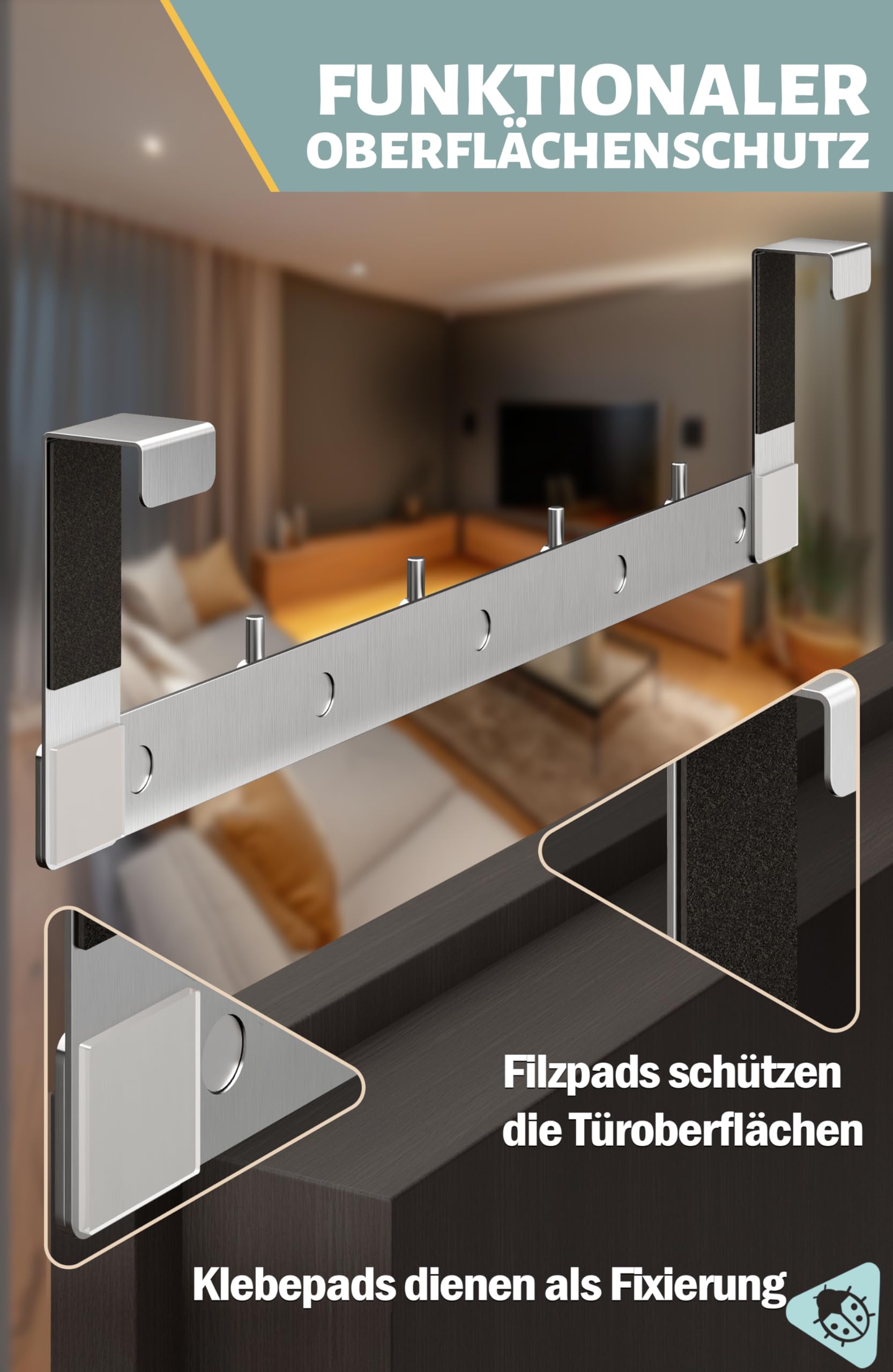 Menz Appendiabiti per porta da appendere, in acciaio inox, con ganci per porta, in versione classica, stabile e stabile per appenderlo, appendiabiti funzionale alla porta