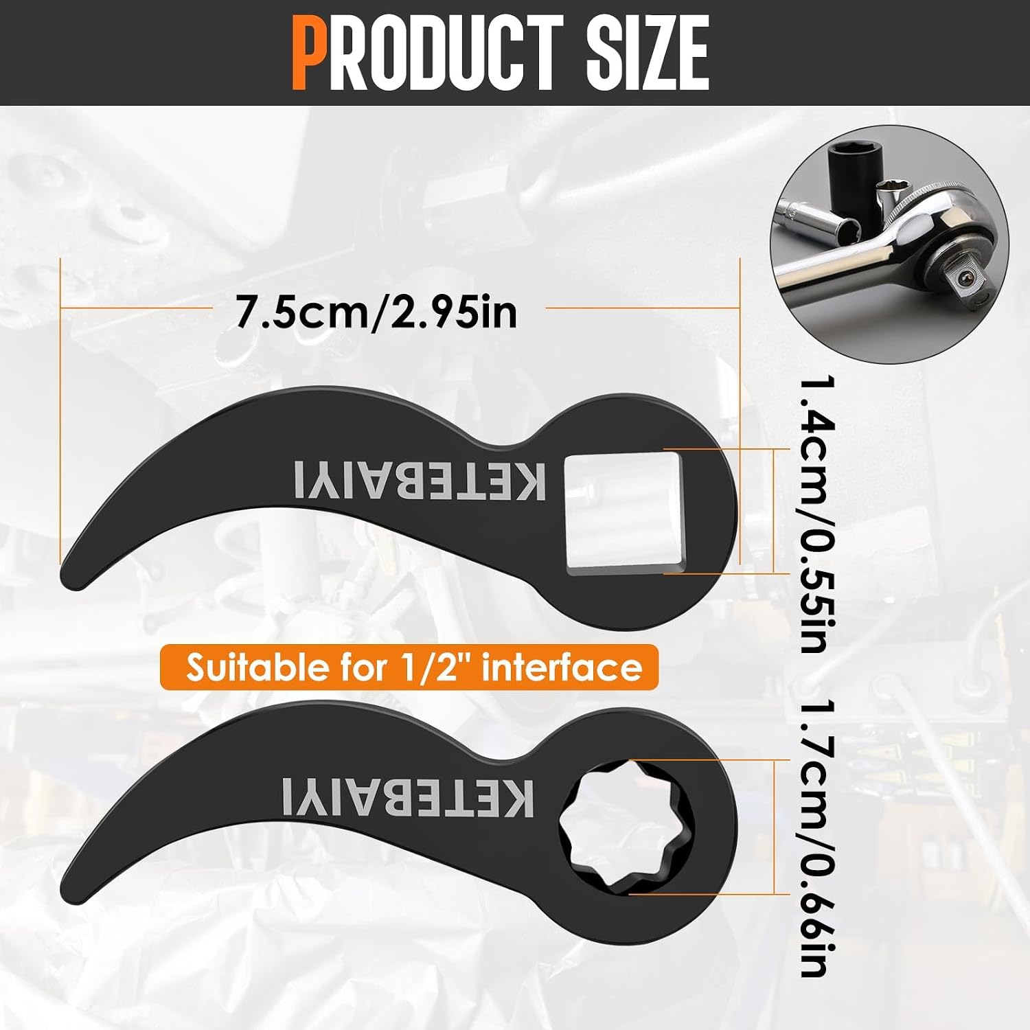 Lower Control Arm Prying Tool, Suspension Removal, Pry Bar Wrench Adapter Head, Bushing Removal & Pry Bar Adapter Tool Set, Designed For Use With 1/2” Drive Extension Breaker Rods (Section C)