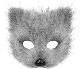 Fur Fox Halloween Mask, Furry Therian Faux Cat Mask,Fluffy Animal Cosplay Mask for Women Carnival Girls Masquerade