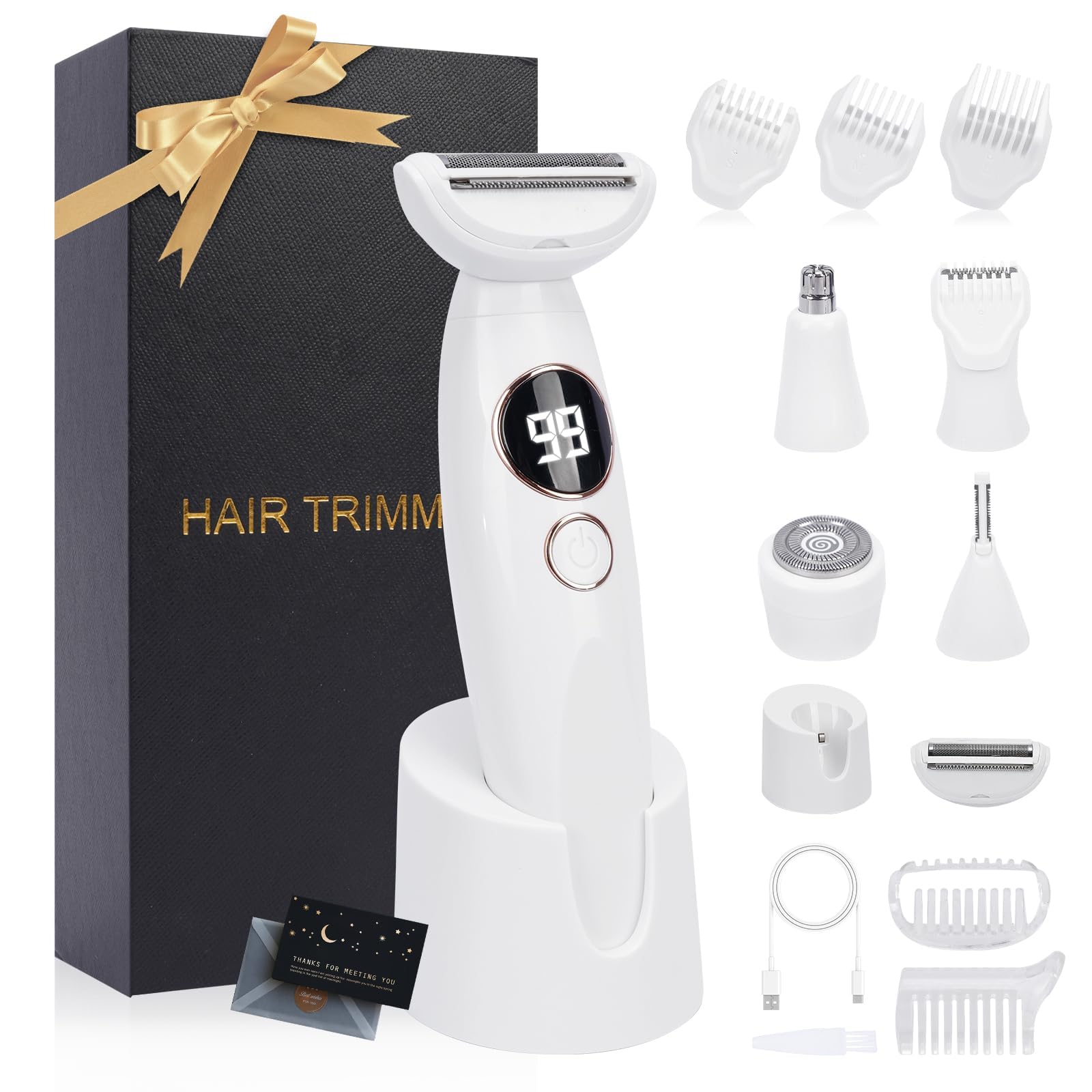 KIMIGO Afeitadora Mujer,Afeitadora Eléctrica para Mujer,5 in 1 USB Recargable Eléctrico Depiladora sin Dolor,Recargable Afeitadora Shaver Maquina de Depilar para Cara,Nariz,Axilas,Piernas,Bikini