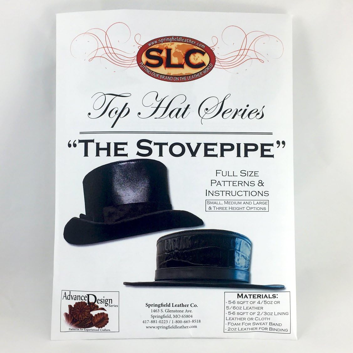Springfield Leather Company Top Hat Sewing Pattern - Stovepike Hat, Adult Unisex, Black, Leather, Classic Style, Large, Medium, Small Sizes