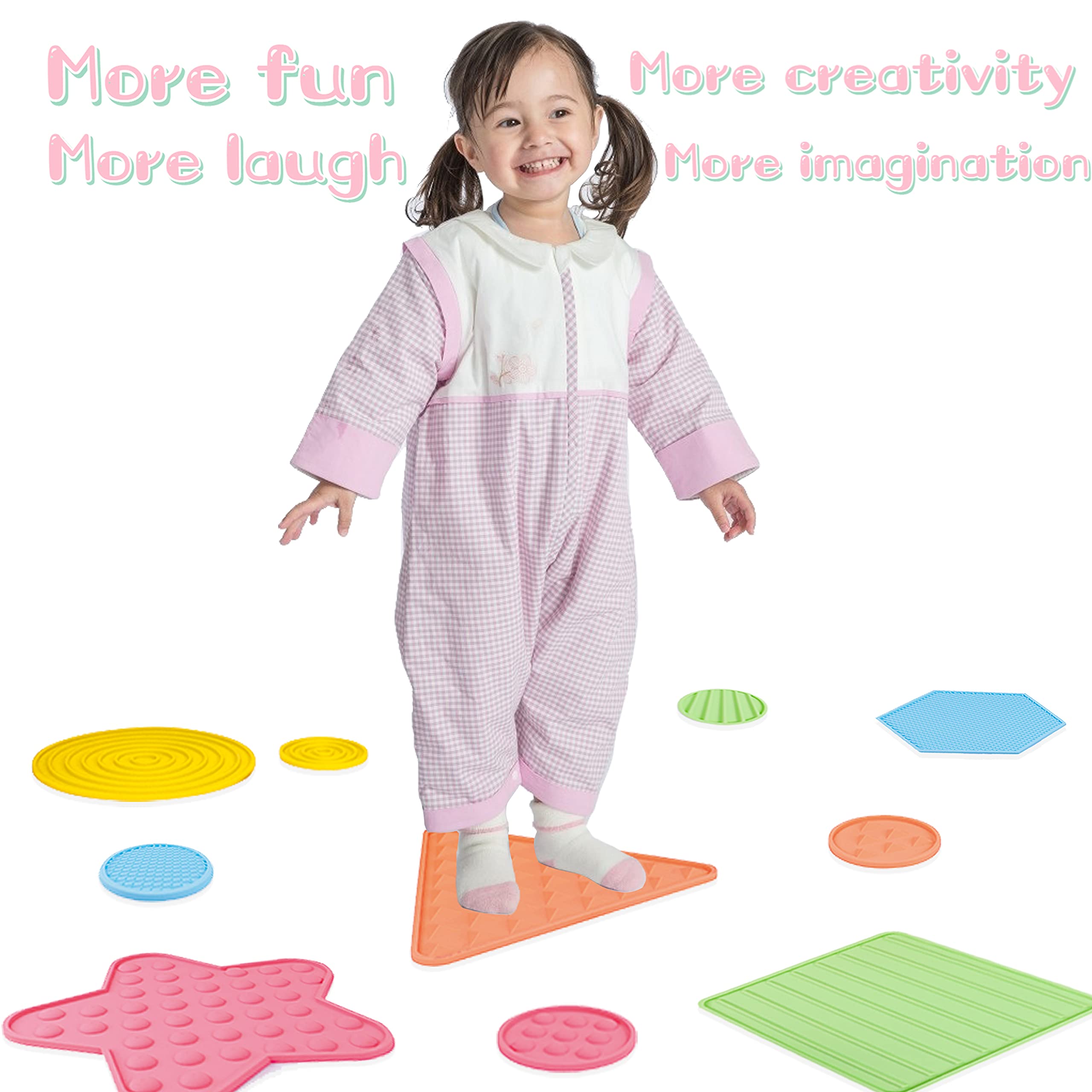 edusense Toddler Sensory Toys for Autistic Kids & Children, Silicone Sensory Mat with Different Textures & Shapes (10 PCs), Tactile Stimulation Promotes Communication & Coordination for Sensory Room