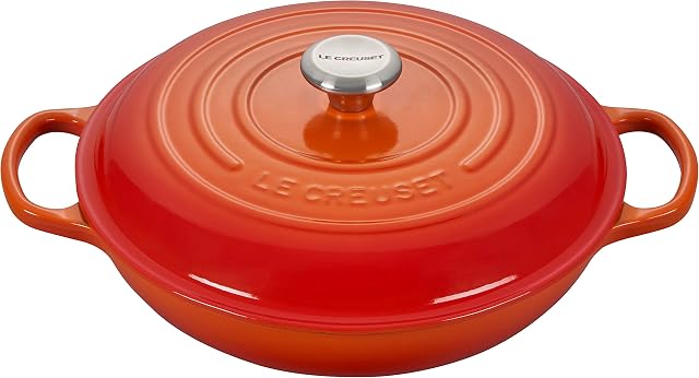 Le Creuset Signature żeliwny garnek Gourmet, okrągły, Ø 30 cm, 3,5 l, do wszystkich rodzajów kuchenek włącznie z indukcyjnymi, 5,55 kg, czerwony piec