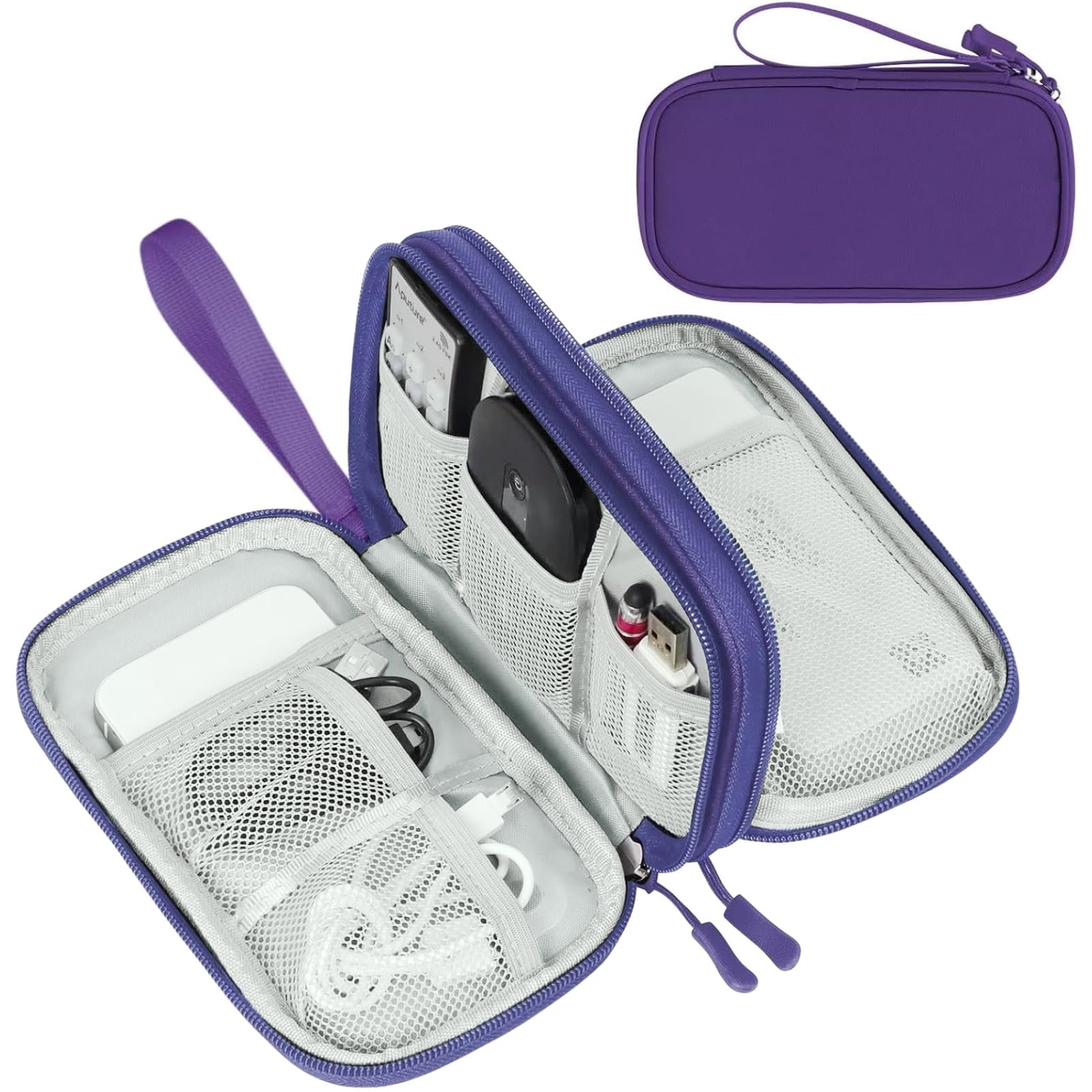 Photo 1 of FYY Electronic Organizer, Travel Cable Organizer Bag Pouch Electronic Accessories Carry Case Portable Waterproof Double Layers All-in-One Storage Bag for Cable, Cord, Charger, Phone, Earphone Purple
