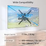 MOUNTUP TV Supports muraux pour la plupart des TV 26-60 pouces, Plein mouvement TV Bracket avec pivotant et extension, bras articulés, incrustation, nivellement, conception monotube, Max VESA 400x400mm jusqu'à 77lbs, MU0009