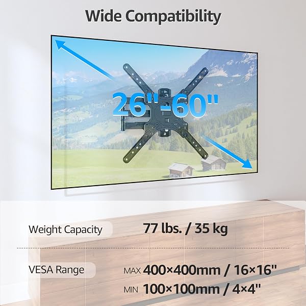MOUNTUP MOUNTUP TV Wall Mounts for Most 26-60 Inches TVs, Full Motion TV Bracket with Swivel and Extension, Articulating Arms, Tilt, Leveling, Single Stud Design, Max VESA 400x400mm up to 77lbs, MU0009 in use