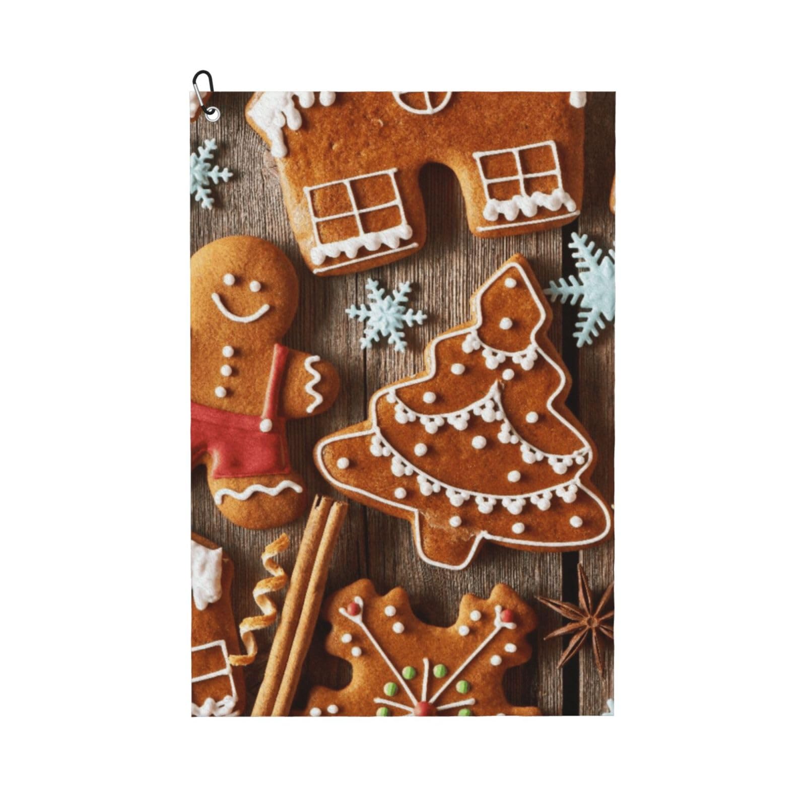 Oudrspo Gingerbread Man Microfiber Golf Towel with Carabiner Clip, 16x24 Inch Absorbent Waffle Weave Towel for Golf Bags