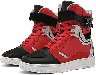 Botas de motocicleta de cano alto, botas confortáveis e modernas para motocross, botas unissex de motocross, couro de microfibra à prova d'água, presentes para motociclistas (Color : Red, Size : 38