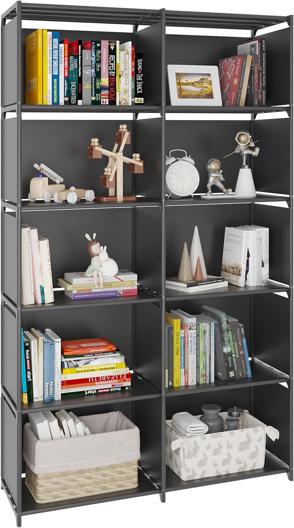 ACCSTORECube Storage, Double Row 6-Layer Cubes Closet Storage Shelf, DIY Wall Cabinet Bookshelf Plastic Square Storage Rack, Suitable for Bedroom, Living Room, Office, Kitchen, Warehouse (Black)