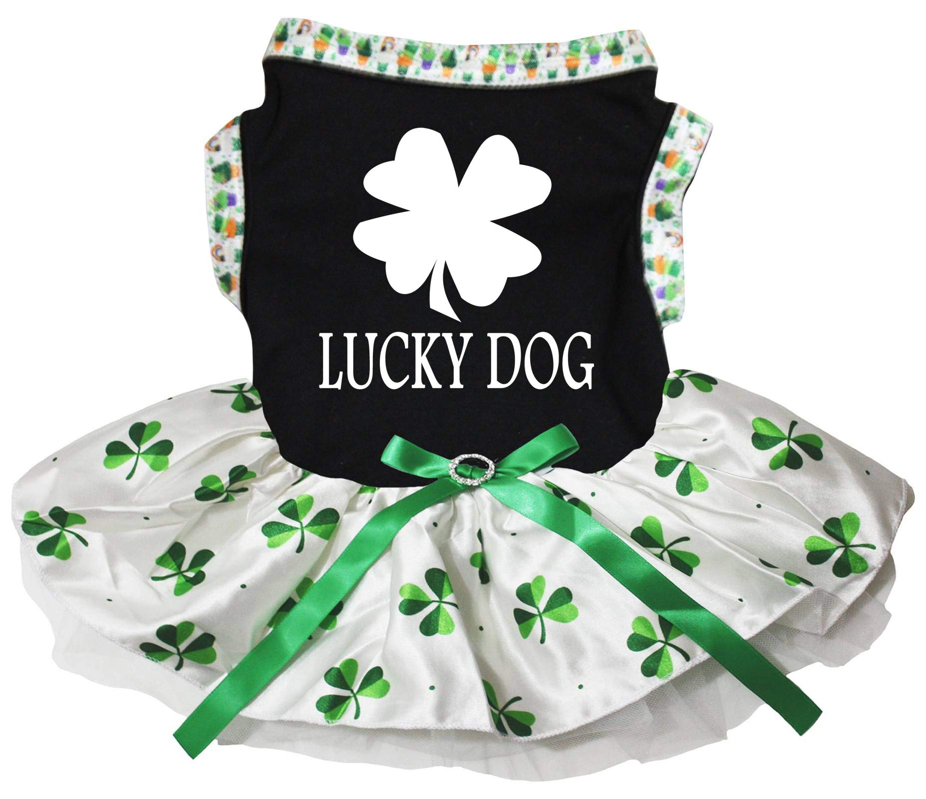 Robe pour chien motif trèfles vêtement blanc taille XS