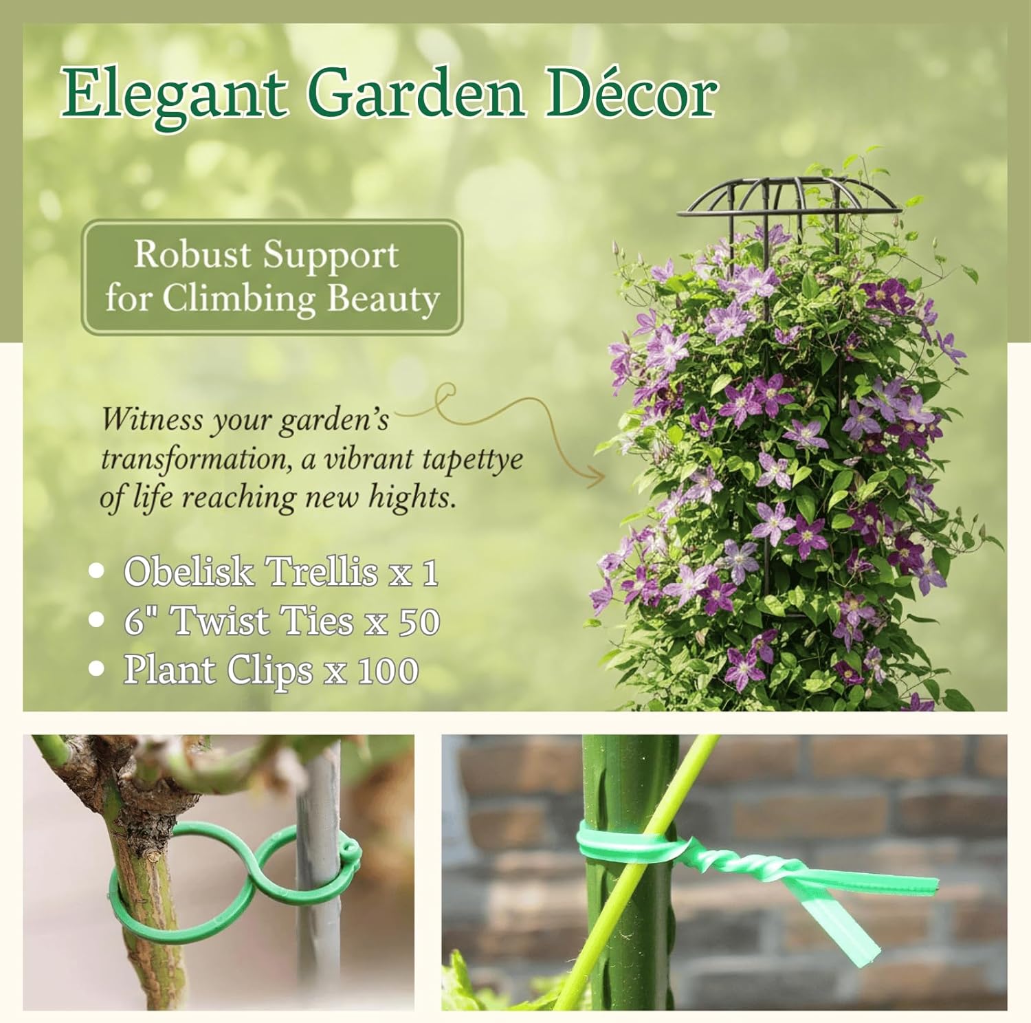 Garden Obelisk Trellis for Climbing Plants Outdoor | 64 Inch Mushroom Top Trellis for Potted Plants, Vines, Roses, Clematis | Rustproof Plastic Coated Metal Plant Support Indoor Outdoor for Vegetables