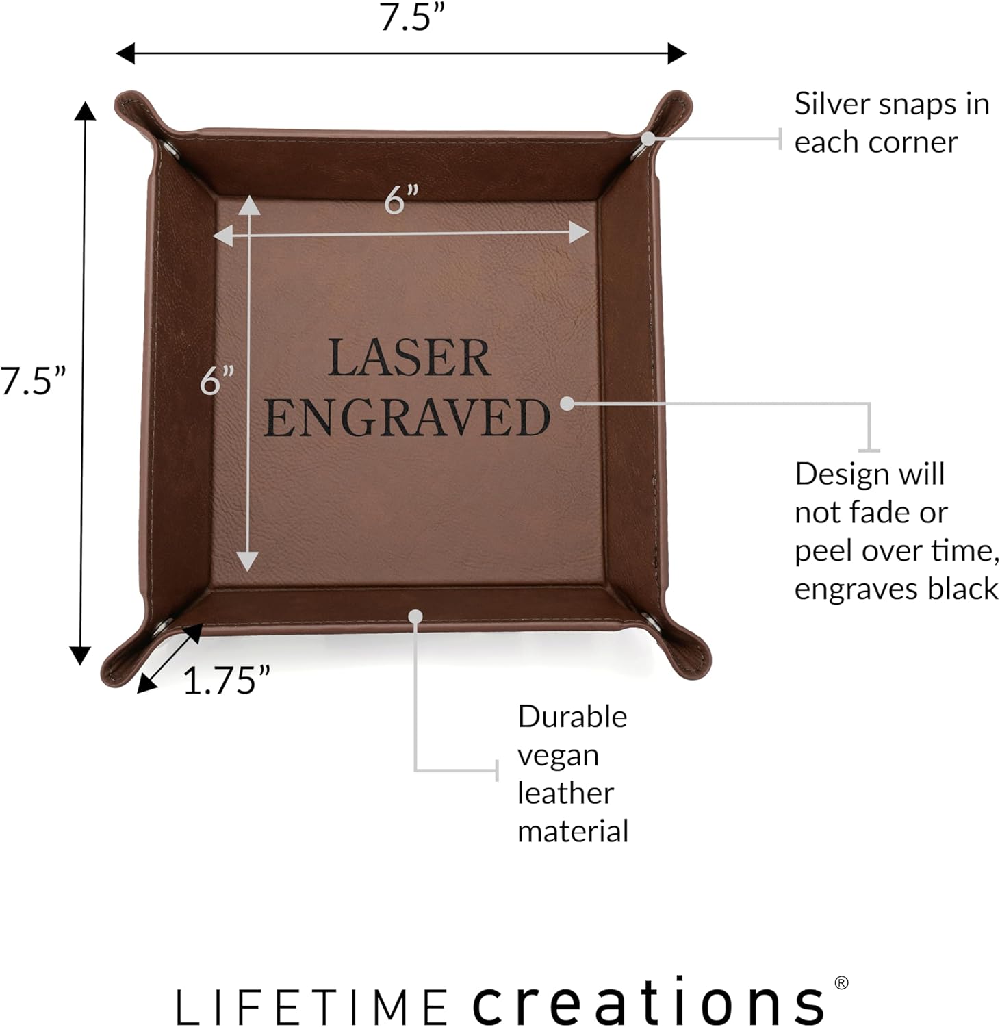 Lifetime Creations Personalized LSU Tigers Valet Tray (Dark Brown) - Officially Licensed, Vegan Leather Men's Catchall Dresser Tray, Desk Organizer, Graduation Father's Day Birthday Gift for Fan