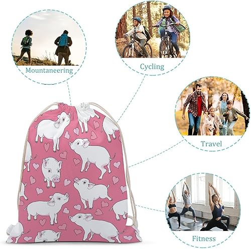 Miniatura 3 de Mini Pigs and A Hearts Drawstring Backpack Cute String Bag Canvas Daypack Travel Sackpack 30x40cm