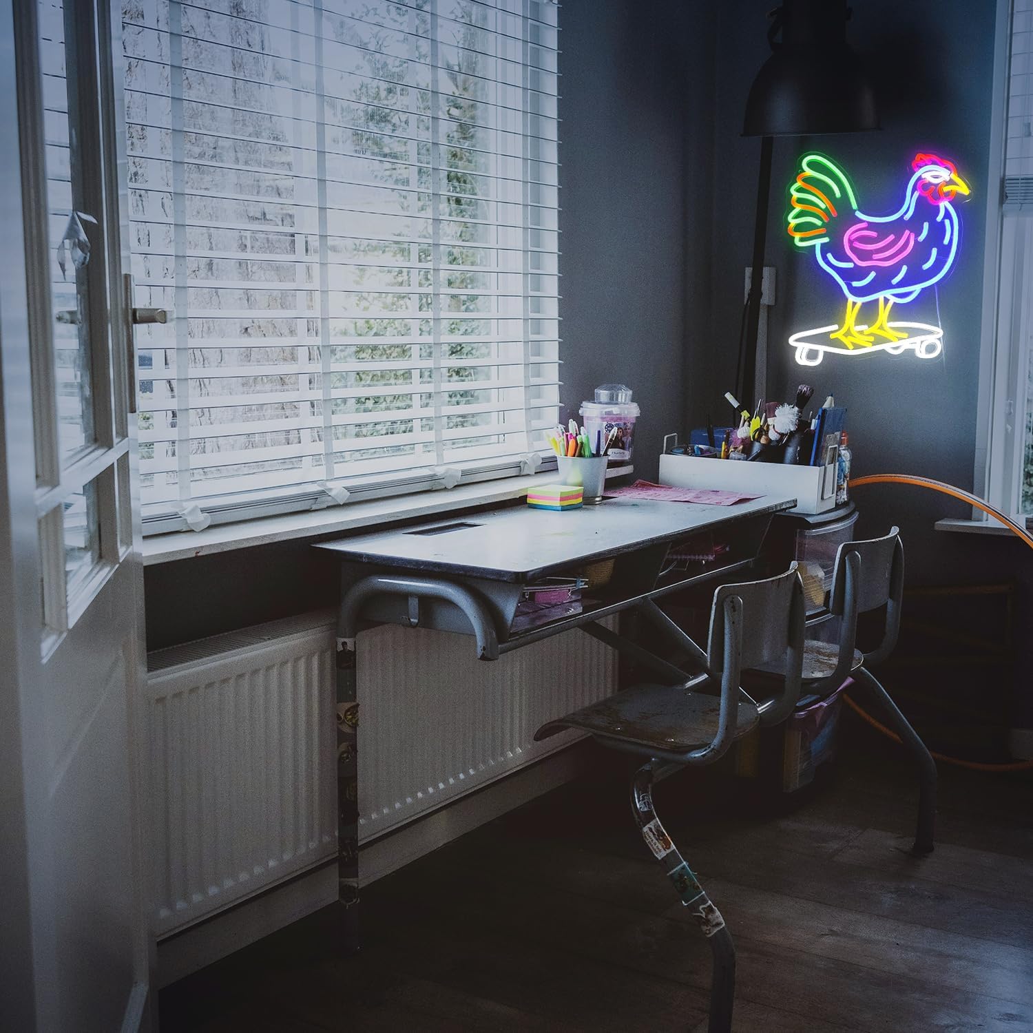 Dimmable Chicken Neon Sign for Wall Decor Funny Skateboarding Rooster LED Neon Light USB Powered Light Up Animal Sign for Bedroom Birthday Party Kids Gifts(16.5 * 13In）