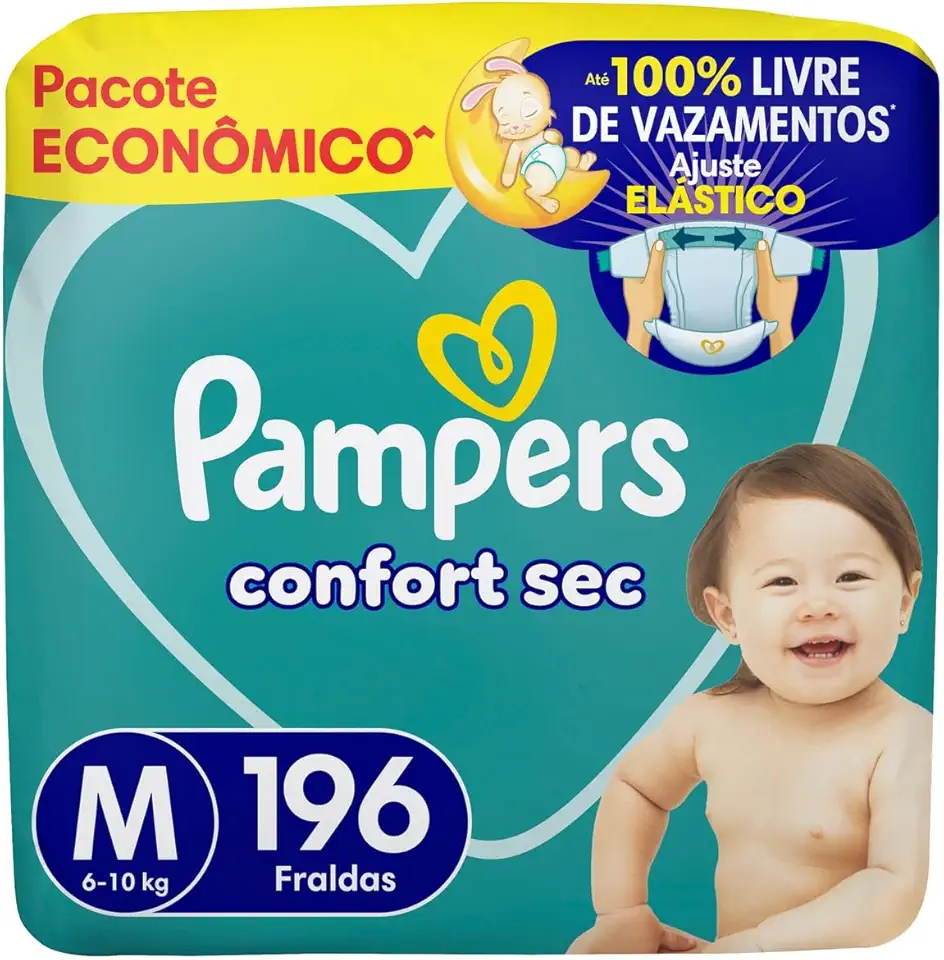 Fralda Pampers Confort Sec Tamanho M 196 Unidades