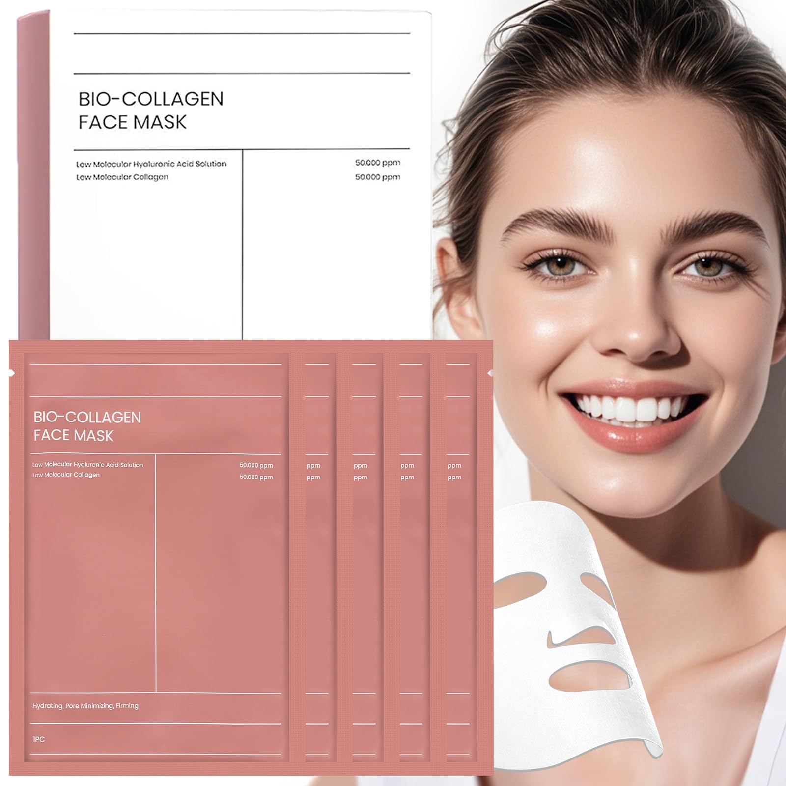 5Pcs Bio Collagen Face Mask, Deep Hydrating Overnight Hydrogel Masks, Korean Collagen Night Wrapping Mask for Anti-Aging