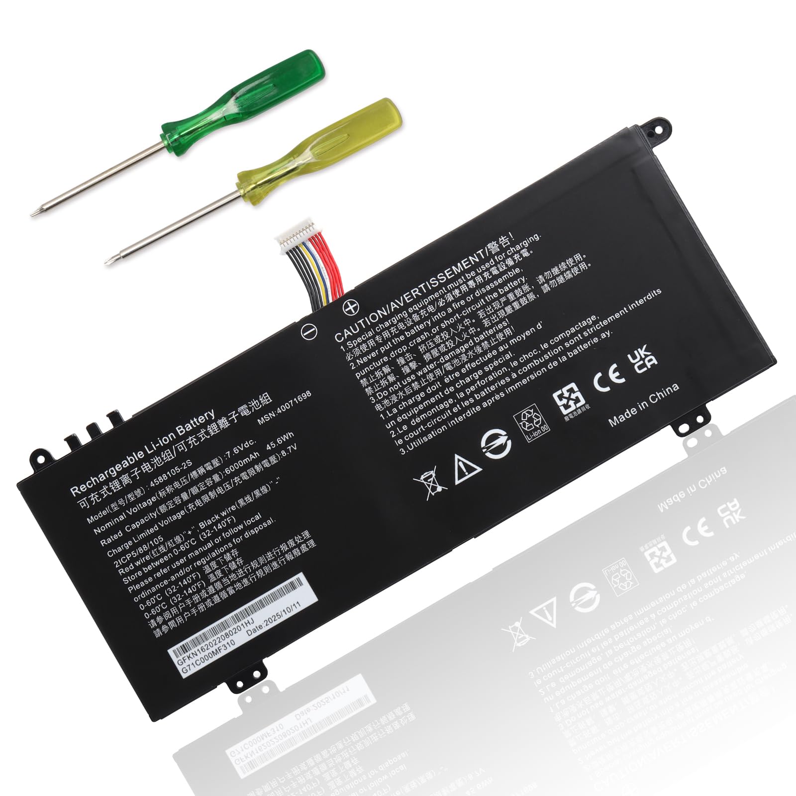 7.6V 6000mAh 4588105-2S 4588106-2S - Batería de repuesto compatible con Dynabook Satellite Pro C50-E C50-H C50-J C50-J C50-G C40-H C40-H C40-J, para Medion Akoya E15403 40071699 8 400 72215 4588106