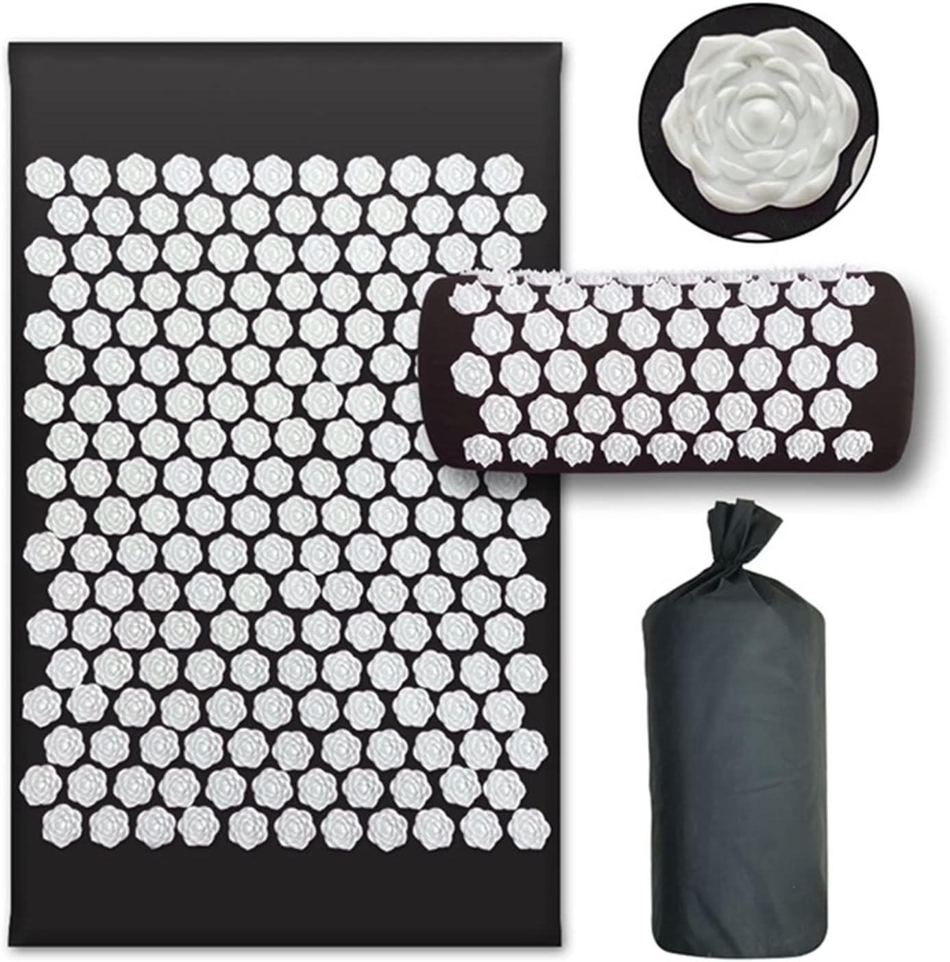 Massage Cushion Upgrade Long NonSlip Acupressure Cushion Sensi Massage Mat Kuznetsov's applicator Relieve Back Pain Foot Massager Fitness Pilate Massage Cushion For Back (Size : 3pcs lotu Black)