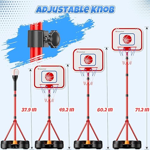 Miniatura 3 de HopeRock Juego de aro de baloncesto 2 en 1 y pelota en T para niños, soporte de pelota ajustable, camiseta colgante de béisbol para niños y niñas de