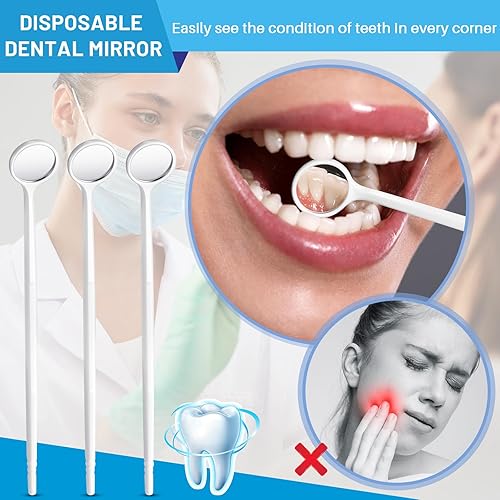Miniatura 4 de Geiserailie Espejo dental desechable, 300 piezas, espejo bucal antivaho empaquetado individualmente, espejos dentales con asas, espejo dental de