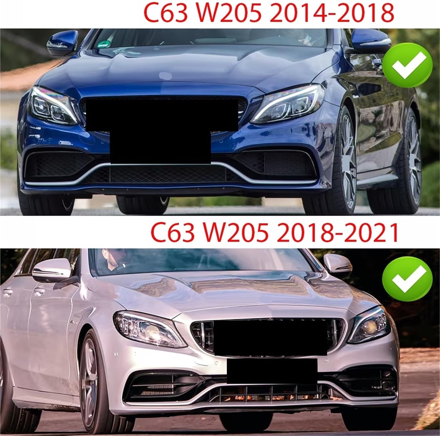 グロスブラック車フロントバンパースプリッターリップディフューザーボディキットスポイラーガードメルセデスベンツAMG C63 W205 【車中】