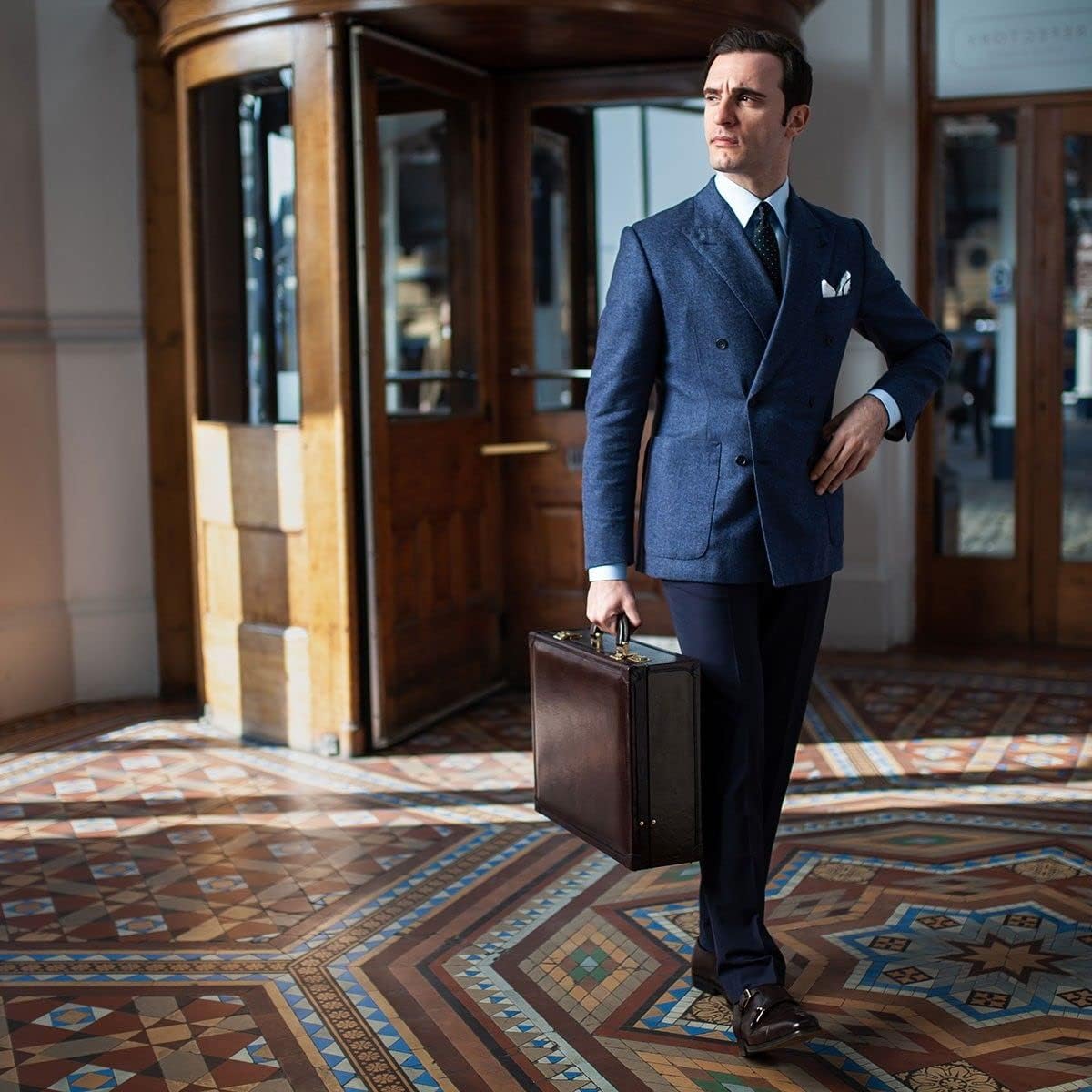 Maxwell Scott - Luxury Leather Large Square Box Attaché Briefcase with Combination - Handmade in Italy - The Buroni