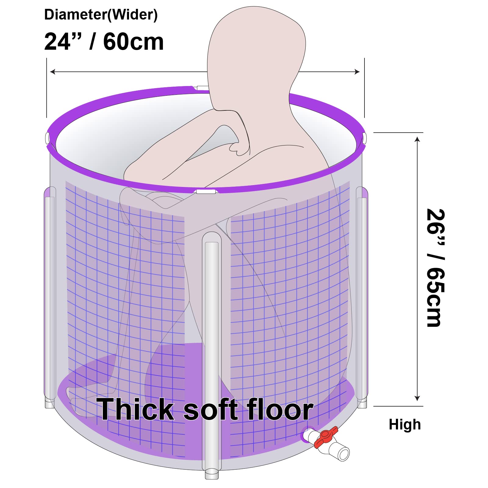Portable Folding Bathtub – Inflatable Spa Tub For Adults, Freestanding Soaking & Ice Bath With Thermal Foam, 65x34x28.5 Inches