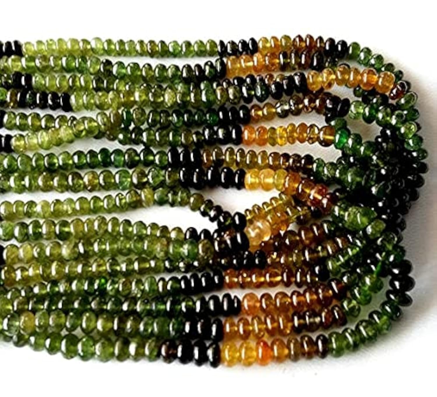 Perles de tourmaline multicolores lisses 4.5mm pour création de bijoux uniques en fil de 33cm