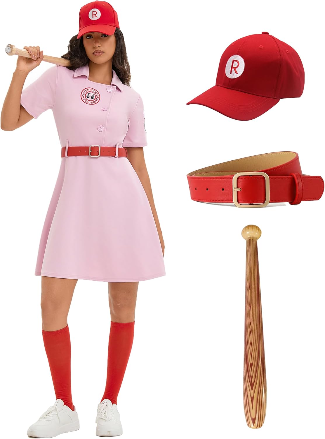 women's baseball dress uniform set with baseball cap for halloween costume xx-large