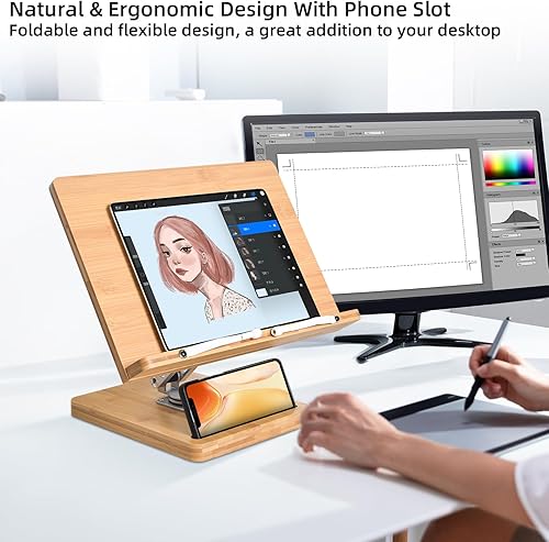 Miniatura 5 de Soporte para libros con ranura para lectura (XL grande 15.4 x 11 pulgadas), soporte ajustable para libros con base giratoria de 360, soporte