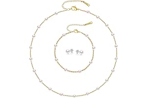 14K Gold Plated Pearl Necklace Set for Women