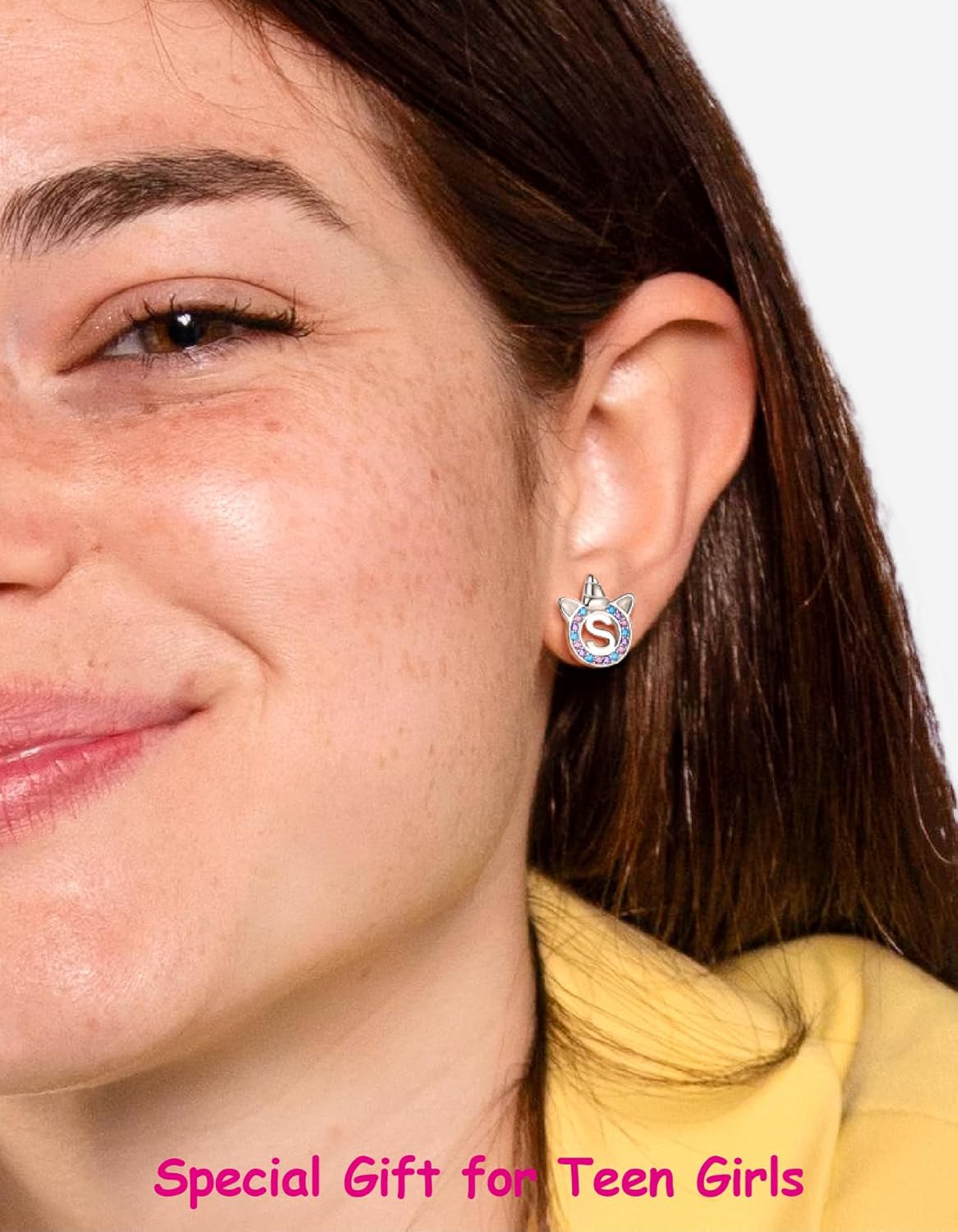 Unicorn Initial Earrings for Girls Women, 925 Sterling Silver Alphabet Stud, Ideal Initial Letter Stud Earrings Birthday Gifts for Girls Women - Image 4