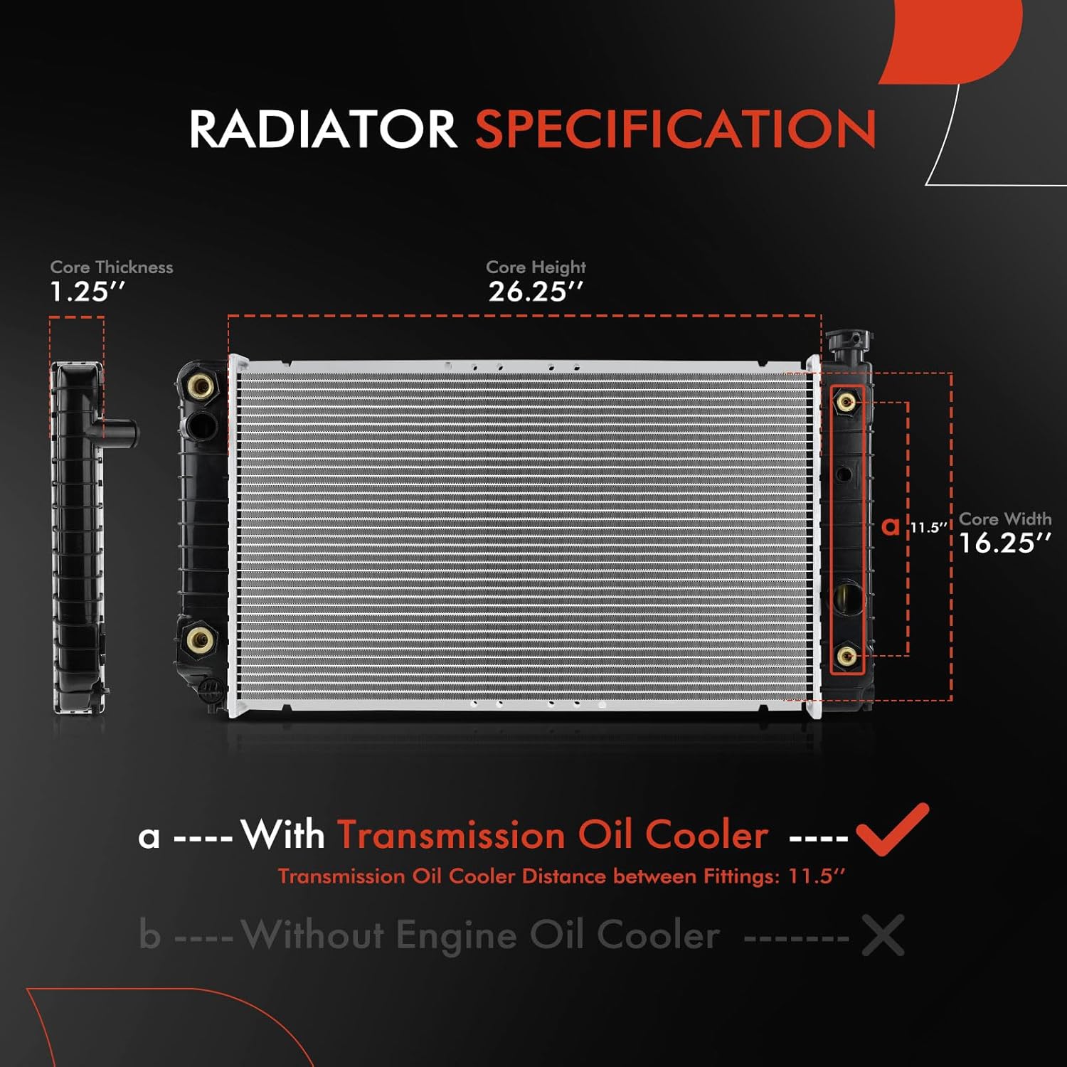 A-Premium Engine Coolant Radiator Assembly with Transmission Oil Cooler Compatible with Chevrolet S10 Blazer & GMC S15 Jimmy & Oldsmobile V6 4.3L, Automatic Transmission, Replace# 8010705