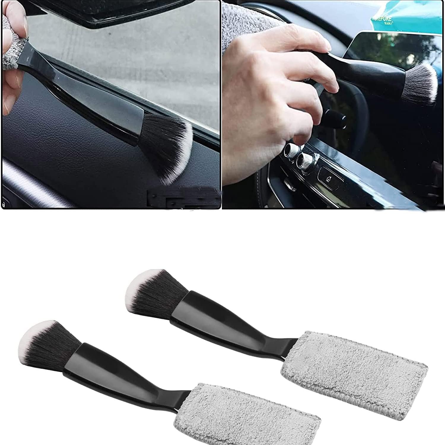 CAVLA 2 Pack Double Head Brush for Car Cleaning, Auto Detail Brush