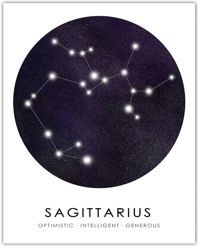 Buzz Unplugged Sagittarius Zodiac Astrology Poster: Unique Astronomy Boho Wall Art Poster for Home, Office, Bedroom & Living Room Decor - Unframed Posters 8x10