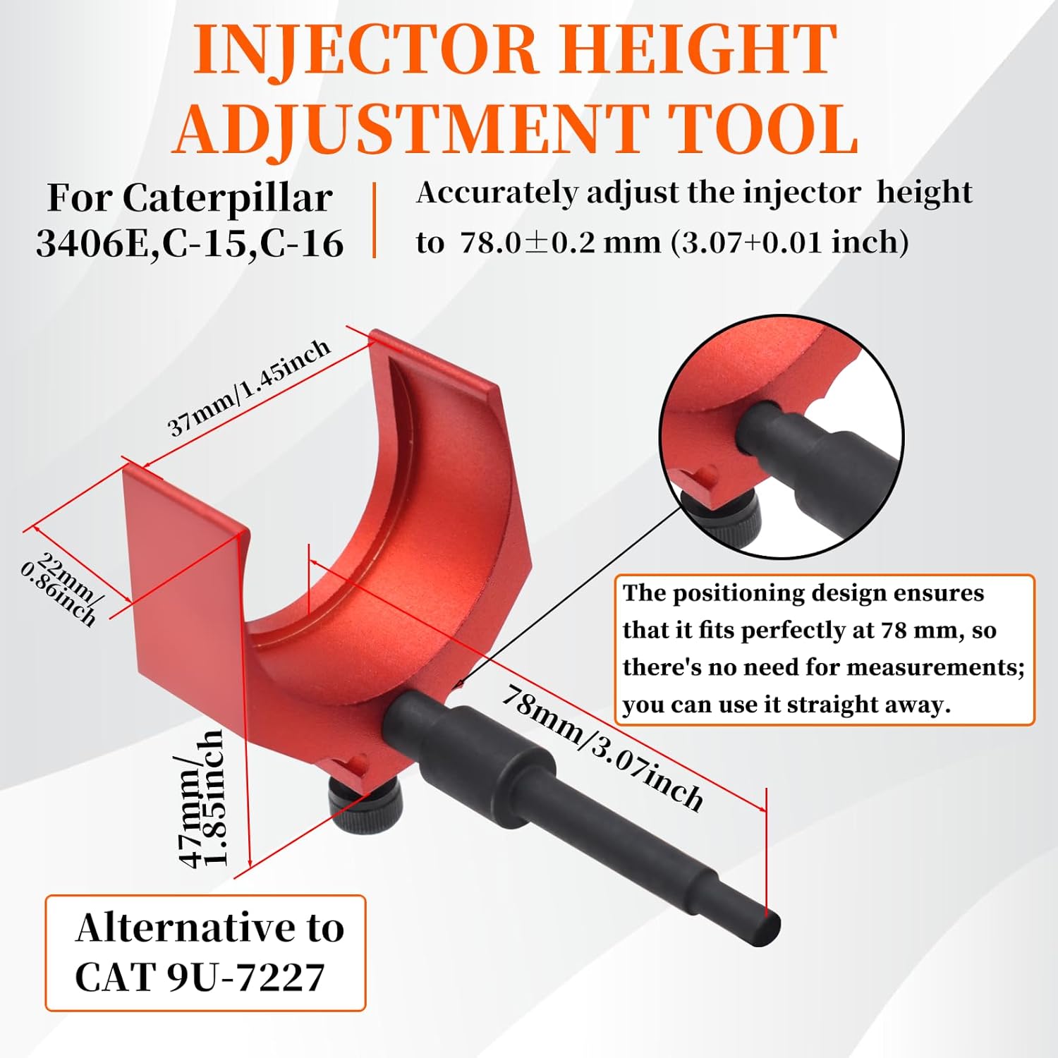 9U-6891 Injector Sleeve Remover Installer Set + J-42083 Automatic Timing Pin + 9U-7227 Injector Height Tool + J-38587-A Engine Barring Socket Fits for CAT Caterpillar 3406E C15 C16 Engines