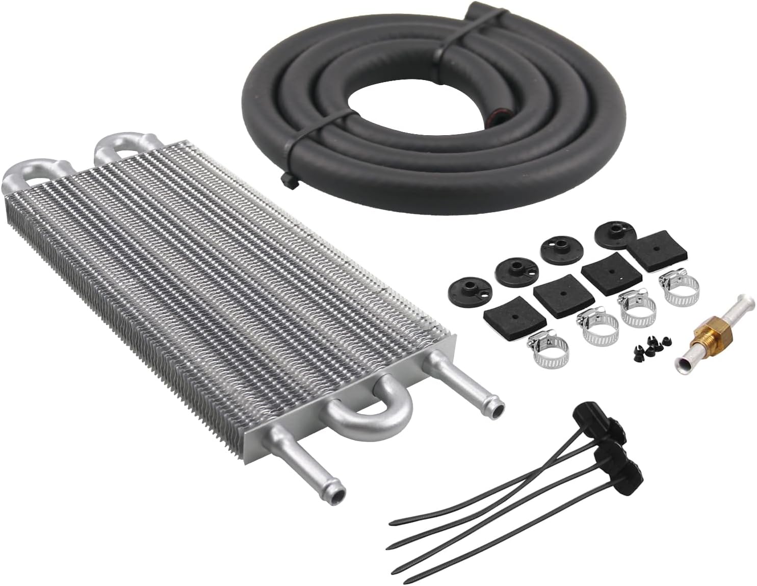 4 Row Aluminum Transmission Oil Cooler Universal 6 Pass Tube and Fin Transmission Cooler Kit
