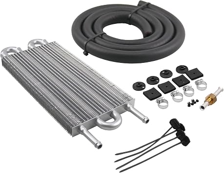 4 Row Aluminum Transmission Oil Cooler Universal 6 Pass Tube and Fin Transmission Cooler Kit