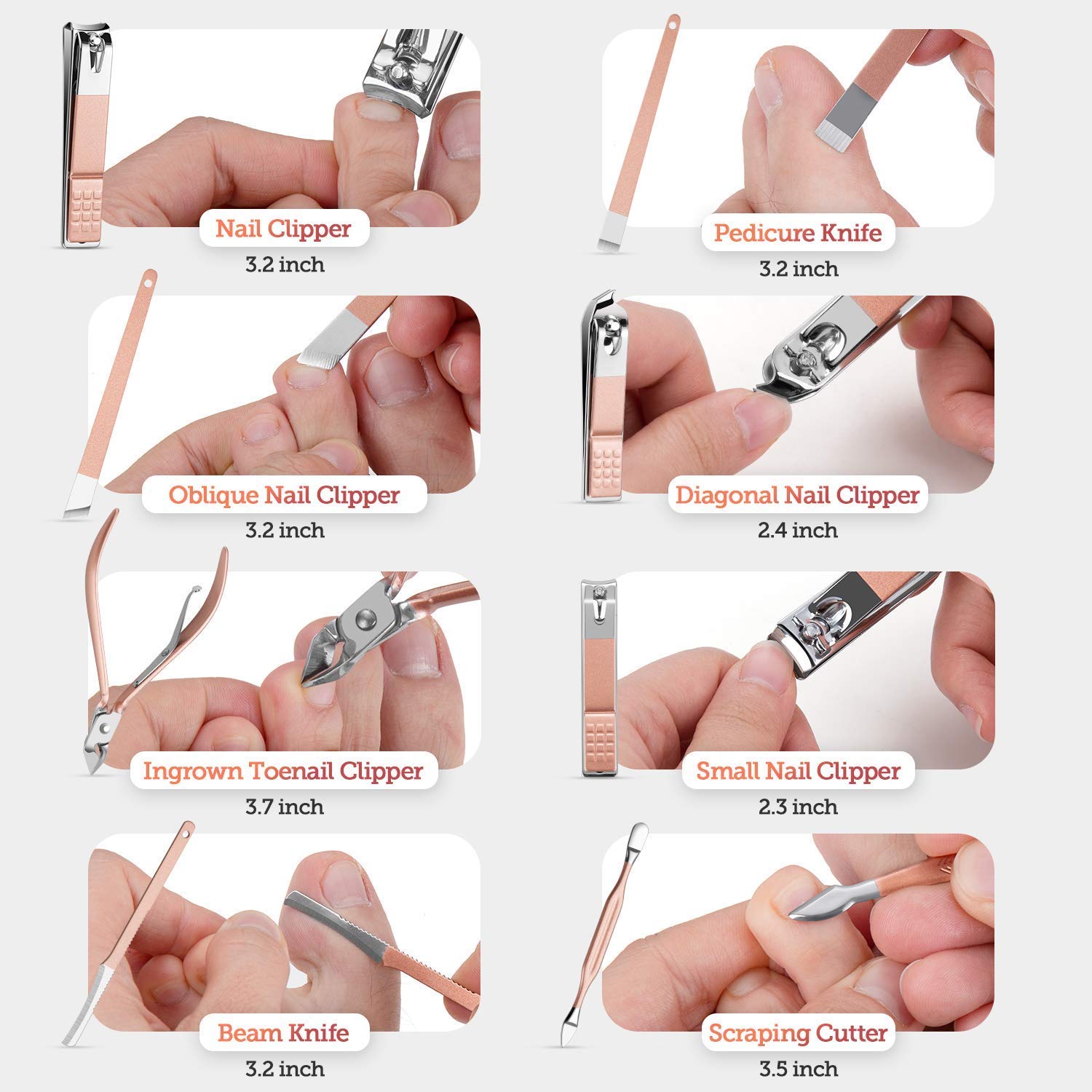Spancare zestaw do manicure, narzędzia do pedicure do stóp, obcinacz do paznokci, 18-częściowy zestaw do manicure, pedicure dla kobiet i mężczyzn, różowy