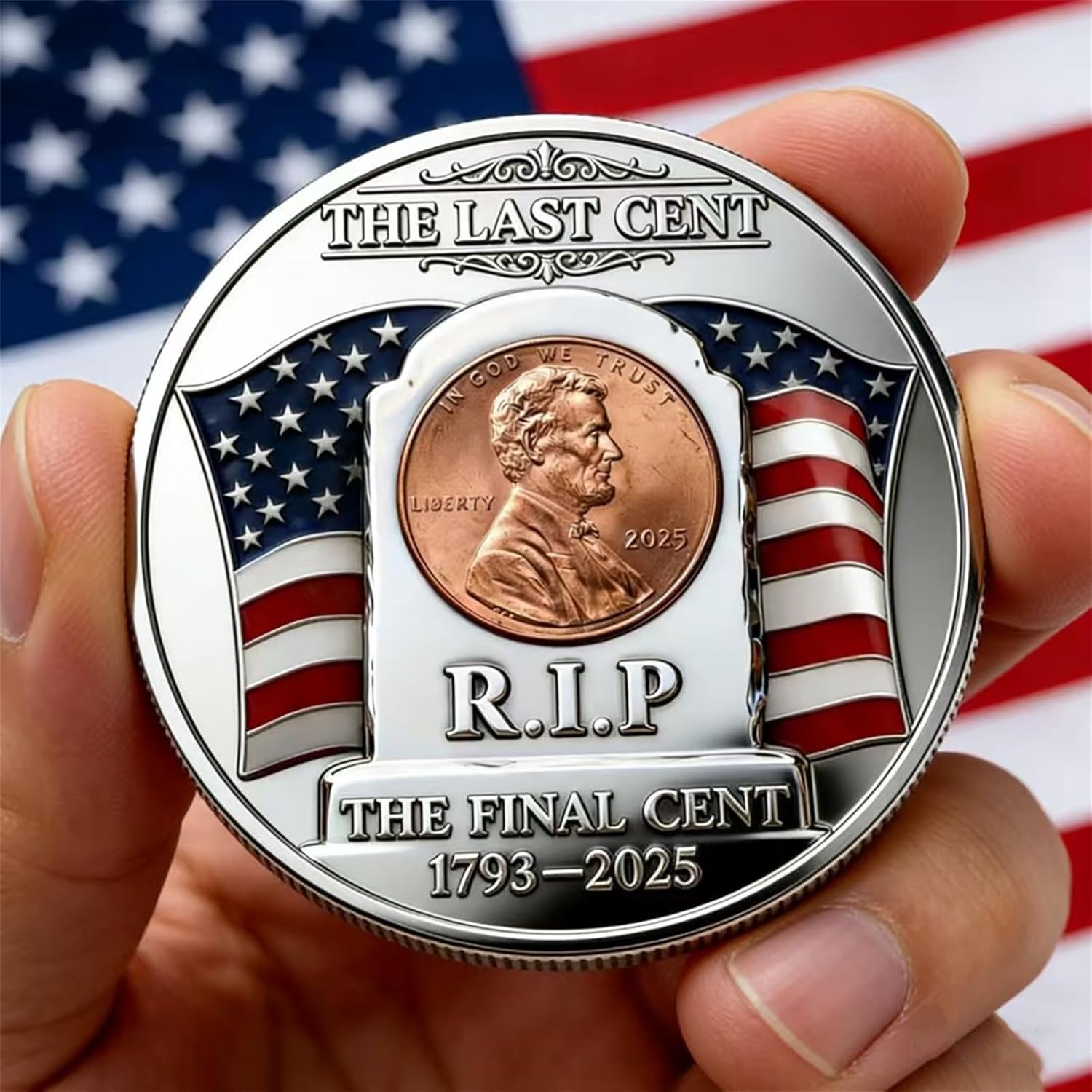 Collectible Medallion – The Final Cent 2025 Tribute Coin, 1793-2025 Last Penny Commemorative, 3D Engraved Uncirculated Challenge Coin for Collectors – Not Legal Tender (Smooth Edge)