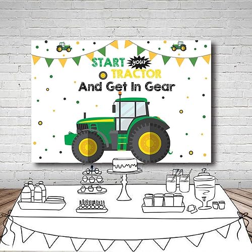 Miniatura 5 de MEHOFOTO - Telón de fondo para fiesta de cumpleaños de tractor, accesorios para niños, feliz primer cumpleaños, arranque de tractor y ponerlo en