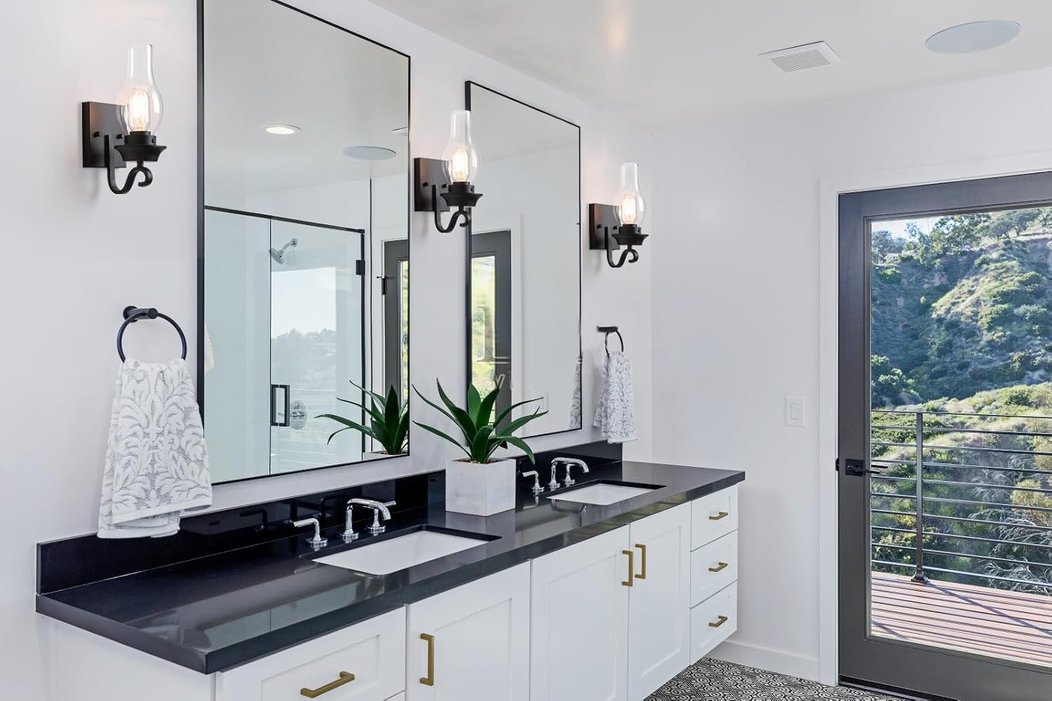 Black Wall Sconces Set of Two, Vintage Farmhouse Wall Sconce with Clear Glass, Bathroom Wall Sconces Lighting Fixture for Bedroom Living Room.