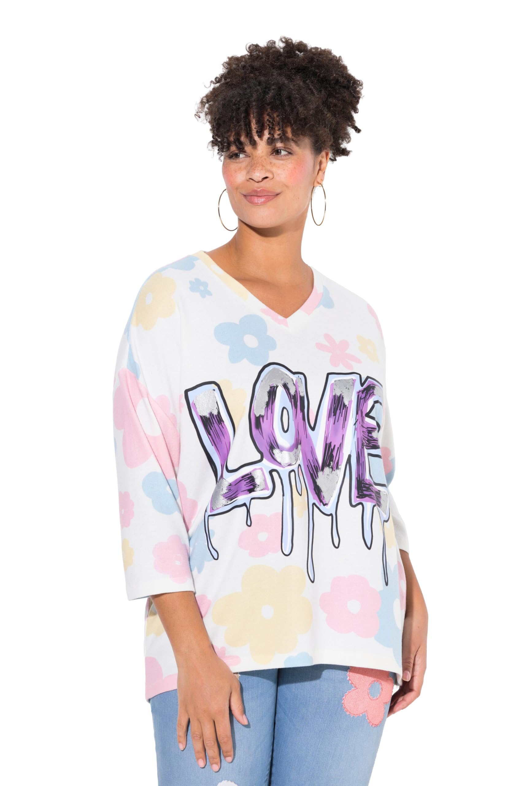 MIAMODA Damen große Größen Übergrößen Plus Size Pullover, Oversized, Blumen, glänzendes Statement 837578