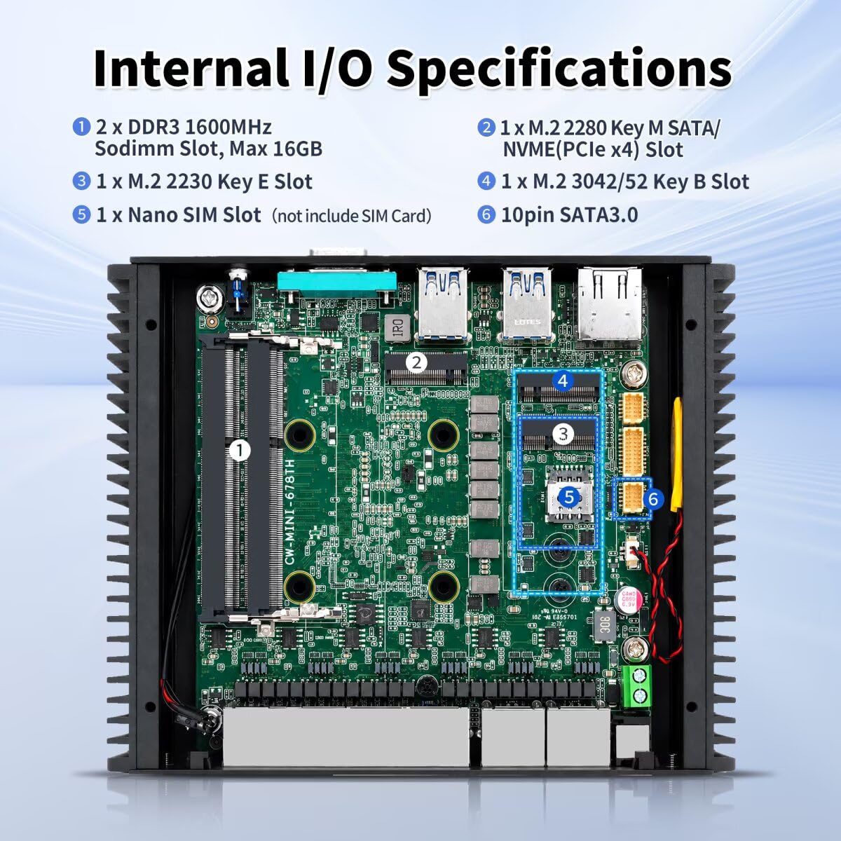 Firewall Fanless Mini PC i3 8130U Hardware DDR3L 16G RAM 128G SSD OPNsense | 6 x i226V 2.5GbE LAN, Micro Industrial Appliance Router, AES-NI, DP9 COM, E Key, USB-C, SIM Card Slot