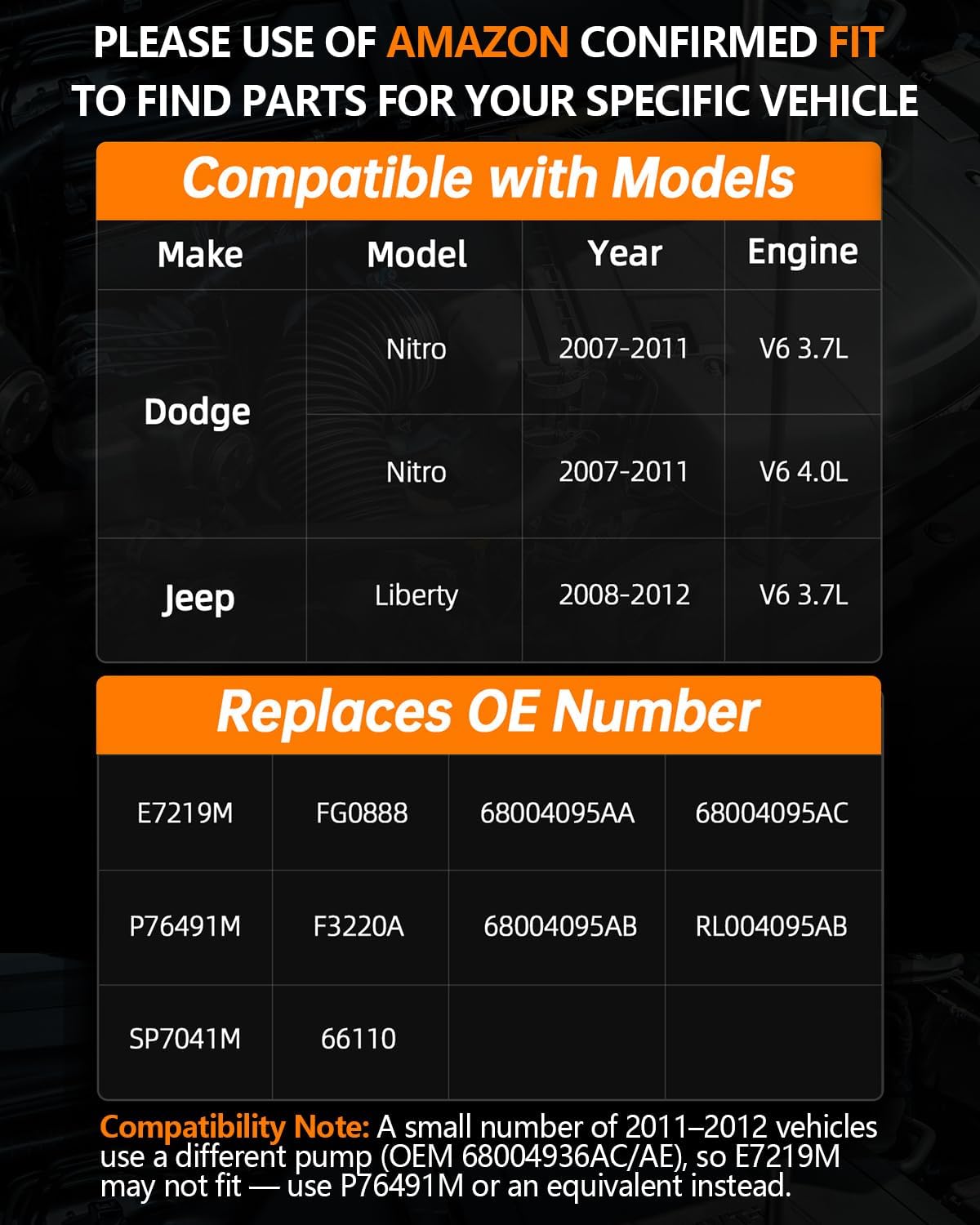 OKLPF Electric Fuel Pump Module Assembly Compatible With 2007 2008 2009 2010 2011 Dodge Nitro V6 3.7L 4.0L,2008 2009 2010 2011 2012 Jeep Liberty V6 3.7L,Replace E7219M SP7041M P76491M
