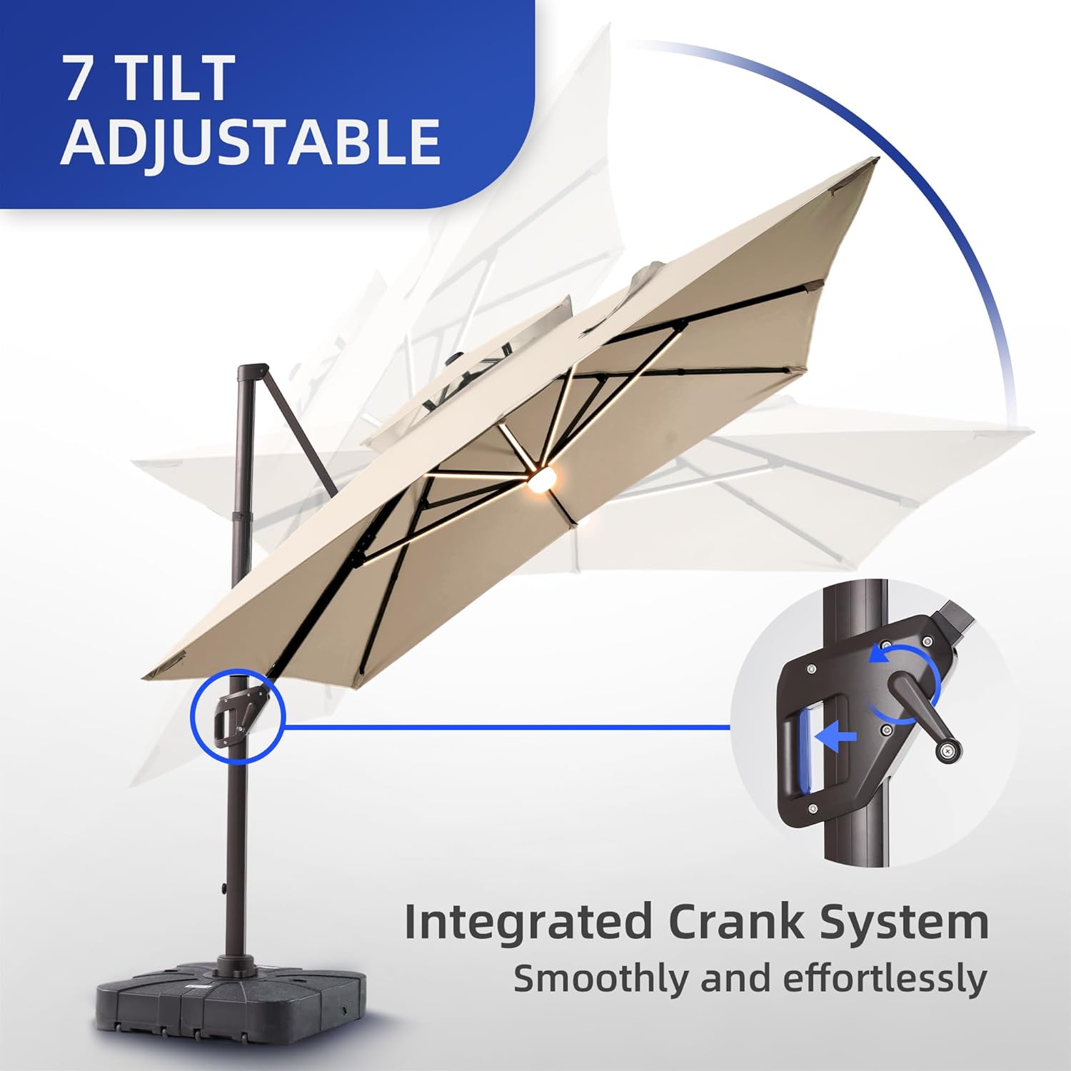 9 X 12 FT Cantilever Patio Umbrella with Led Lights and Base Included Heavy Duty Outdoor Double Top Large Rectangle Offset Umbrellas with 360-degree Rotation for Garden Pool Deck Backyard, Beige