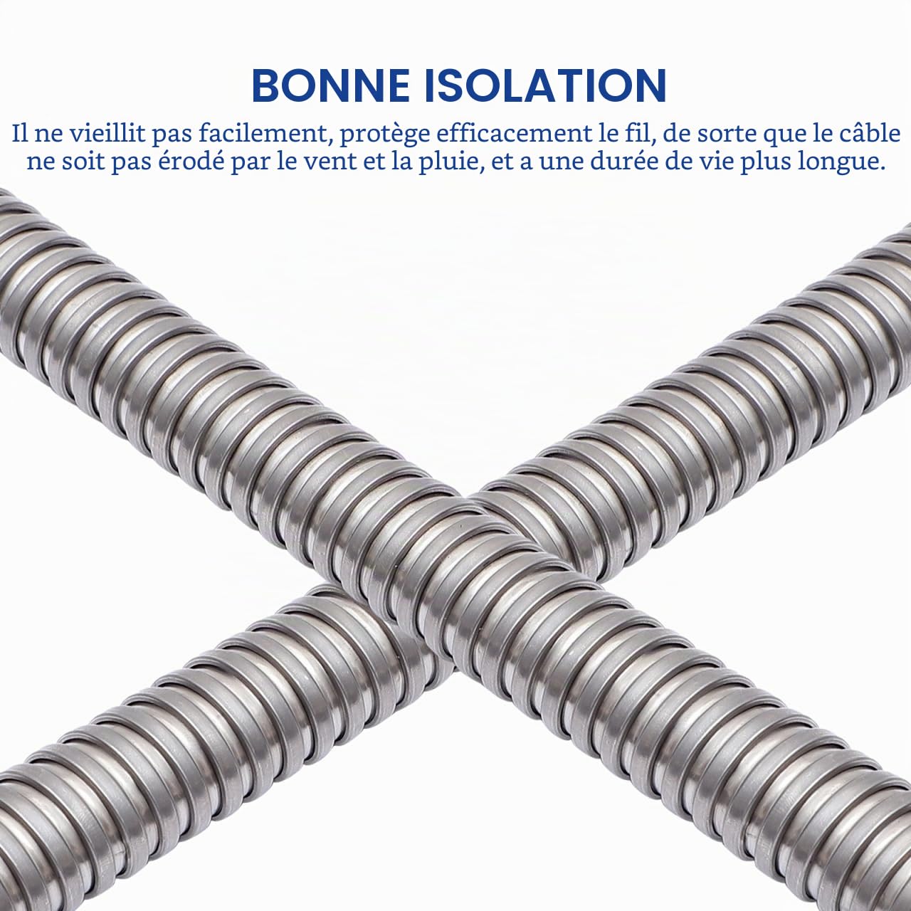 Câble en acier inoxydable - de câble flexible - Faisceau de câbles - Gaine métallique - contre la chaleur - En acier inoxydable - Tuyau fileté en métal argenté