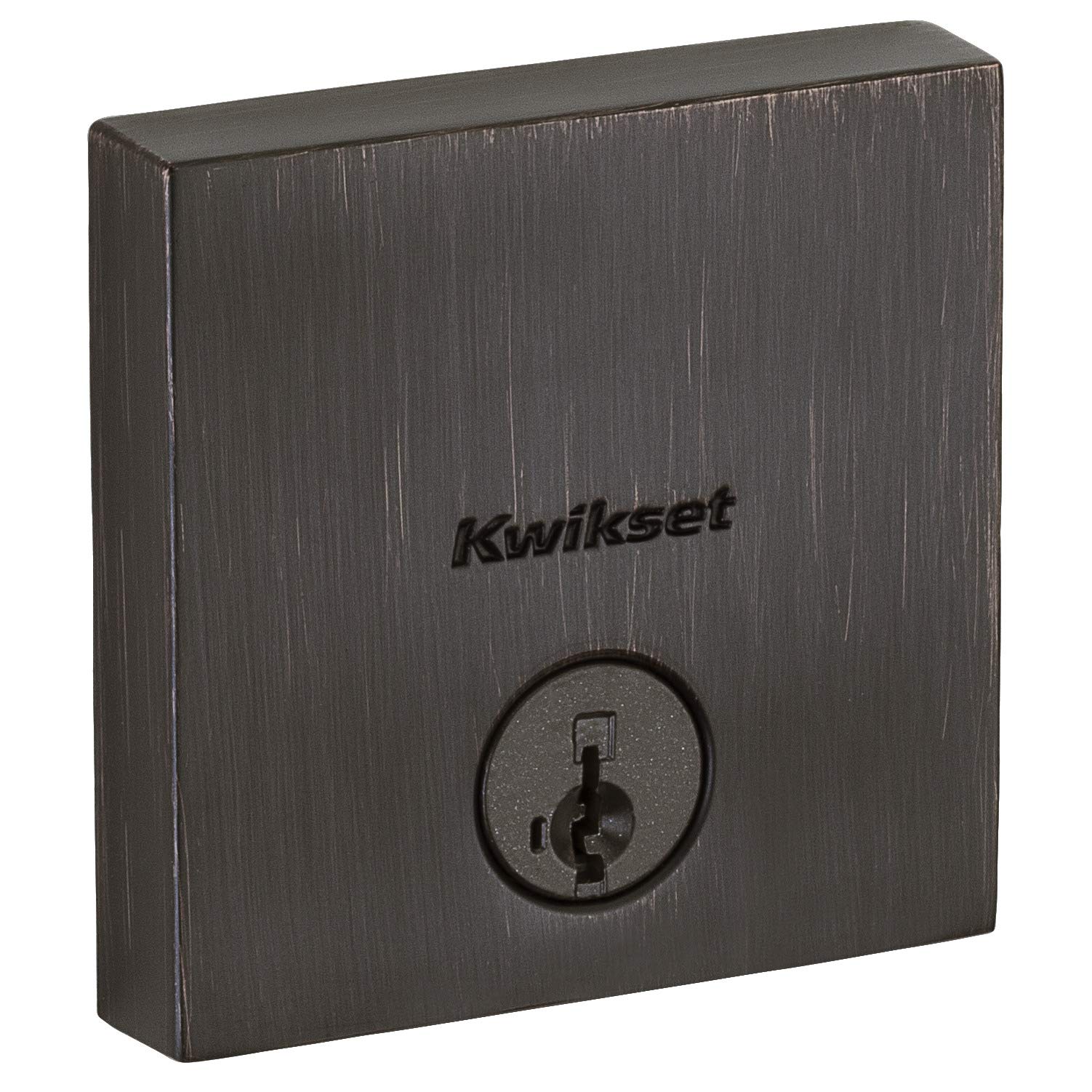Kwikset Downtown Deadbolt Lock, Venetian Bronze Square Exterior Keyed Front Entry Door, Pick Resistant SmartKey Rekey Security, Single Cylinder Dead Bolt, with Microban Protection
