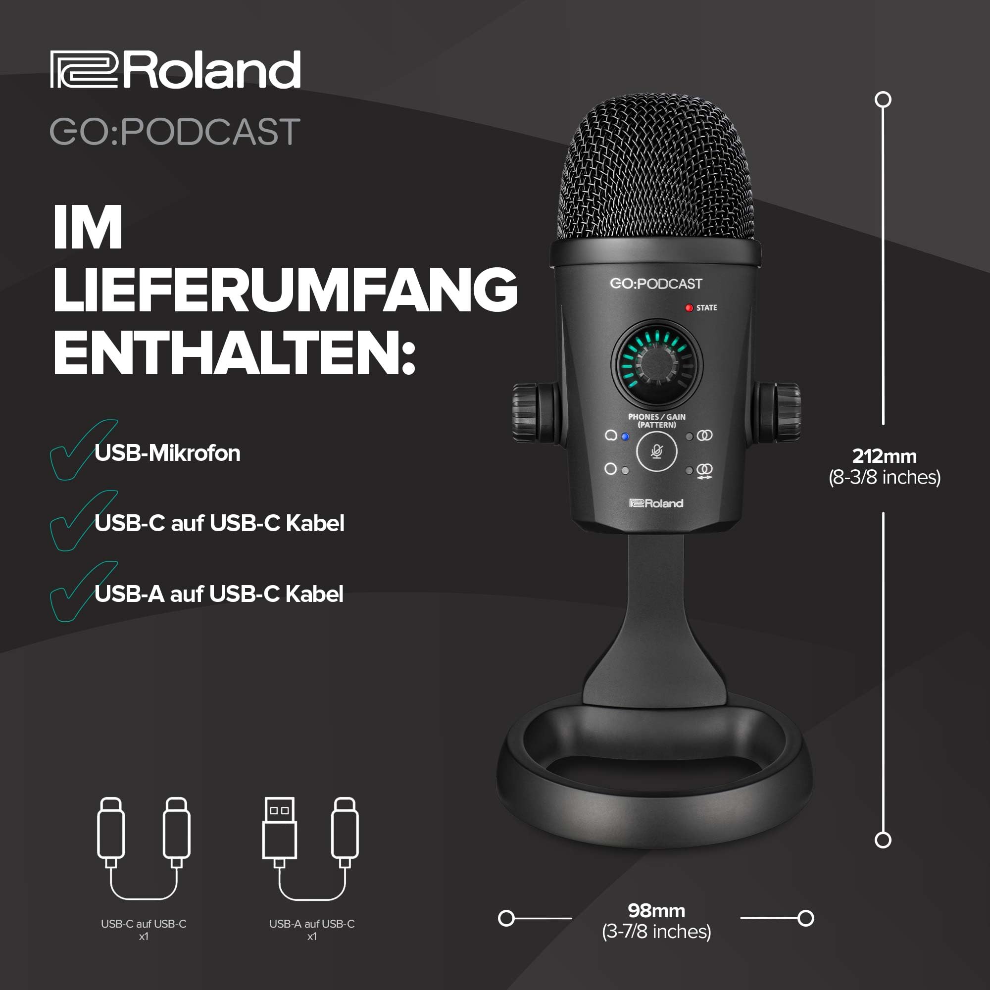 Roland GO:Podcast Video-Podcast-Studio für Smartphones | Einfaches Livestream-System für Podcaster, Vlogger & mehr | Intuitive Video-App | Hochwertiges USB-Mikrofon | Vier Richtcharakteristiken